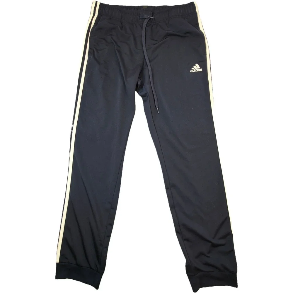 Adidas Track Pants Mens L Navy Blue Primegreen 3-Stripe Joggers Excellent